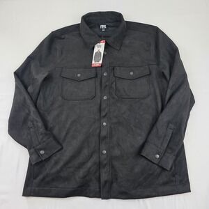 Frye Jacket Mens XL Black Faux Suede Military Shirt Jacket Snap Lined Pockets